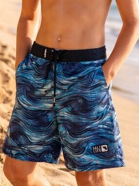 Salt Life Boys Medium Swim Trunks Blue Wave Print Board Shorts